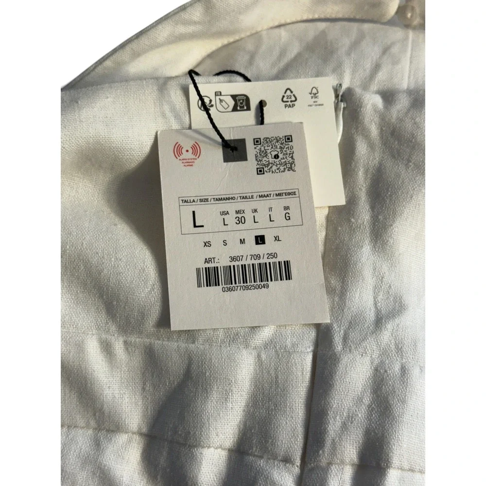Zara‎ White Linen Blend Halter Cutout Wide Leg Jumpsuit 3607/709/250 Large